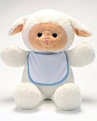18" White Bib Buddies Lamb with Blue Trim Bib