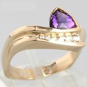14K Yellow Gold Amethyst and Diamond Estate Ring by 