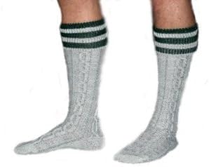 Long Embroidered German Lederhosen Wool Socks Cream / Green (2X-Large)