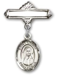 Sterling Silver Baby Badge with St. Louise de Marillac Charm and Polished Badge Pin