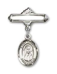 Sterling Silver 1" Baby Badge Pin with Saint St Louise de Marillac Charm Pendant