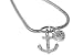 14K White Gold 10 Snake Anklet Bracelet, Set With Dangling Anchor and Heart Charms, Enhanced with Pave Set Diamonds.