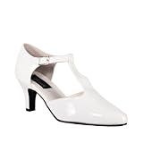 3 Inch Women's Comfortable Shoes Block Heel D'Orsay Dance Shoes T-Strap White Patent