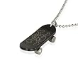 Stainless Steel Black Tone Skull Design Skateboard Pendant Necklace