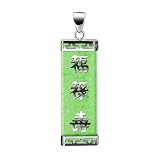 1.5 X 0.4 Green Jade Sterling Silver Chinese Good Luck Letters Dangle Pendant