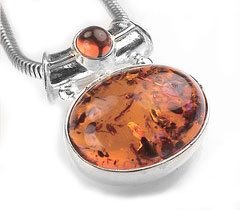 Sterling Silver Double Baltic Amber Stone Slide Pendant