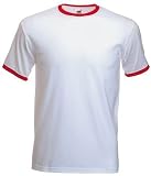 Fruit of the Loom plain ringer t-shirt white body red contrast XXL (47 - 49 inch chest)