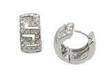 Sterling Silver Cubic Zirconia Hugger Style Greek Key Earrings