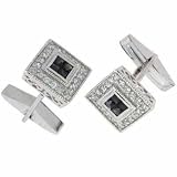 Black Cubic Zirconia Diamonds Pave Simulated Diamond CZ Square Silver Cuff Links Cufflink