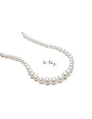 .925 Silver 4-7mm Graduated White Freshwater Pearl Necklace & Earrings Set