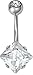 14g Surgical Steel Prong Set Square CZ Crystal Belly Button Ring