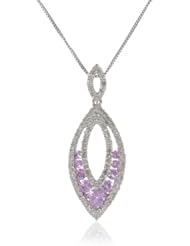 10k White Gold Pink Sapphire and Diamond Pendant Necklace, 18"