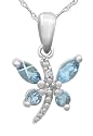 10k White Gold Blue Topaz Dragonfly Pendant (.003 cttw, I-J Color, I2-I3 Clarity), 18"