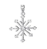 Rhodium Plated 8 Point Snowflake/9 CZ Pendant