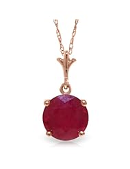 14K Gold Round Natural Ruby Pendant Necklace