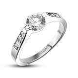 High Polished Stainless Steel Solitaire Engagement Ring For Women with Small Round Cubic Zirconia