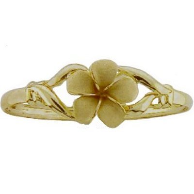 Hawaiian Heirloom Jewelry 14k Gold Plumeria Flower Bangle Bracelet