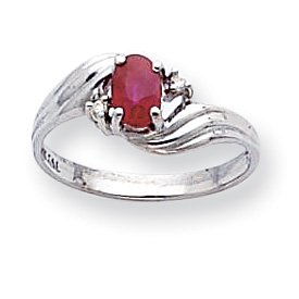 14k White Gold .03ct Diamond and Ruby Birthstone Ring - JewelryWeb