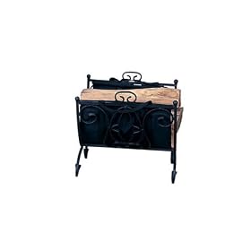 Black Wrought Iron Log Rack with Canvas Carrier