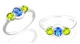 Oval & Round London Blue Topaz Peridot Three-Stone Ring Sterling Silver
