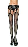 Leg Avenue Lycra sheer suspender tights with lace waist. One size (UK 6-14) and Plus Size (UK 14-22)