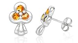 Round Cut Garnet Three-Stone Earrings Sterling Silver