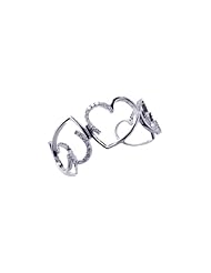 Sterling Silver CZ Alternating Hearts Journey Cuff Bracelet