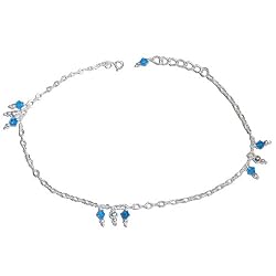 Romantic Gifts Silver Gemstone Anklet Bracelets Pair 10.5 inches (ganklt025)