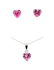 The Olivia Collection 925 Silver Pink CZ Heart Earrings & Pendant Gift Set