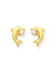 MadiK® 14k Yellow Gold Polished Jumping Dolphin w/ Pink CZ Post Earrings