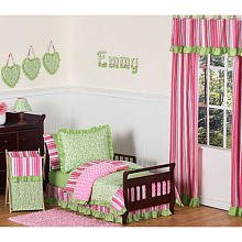 Pink and Green Olivia Girls Boutique Toddler Bedding 5 pc Set