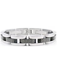 Stainless Steel Link Bracelet 08.50 Inch Black Laser B407