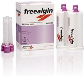 Freealgin, C300110, Freealgin Standard Pack of 2 - 50 ml Cartridges. A-Silicone Alginate Alternative, Fast Setting, Medium Viscosity, Lilac color, Mangustan flavor (exoctic fruit), for all alginate indications. 2 - 50 ml cartridges (base+catalyst) & 4 lilac mixing tips.