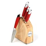 KitchenAid Red Silicone Handles 4pc Knife set in Wood Block