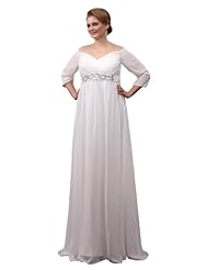 Plus Size V-neck Beaded Chiffon/Satin/Silk Wedding Dress 