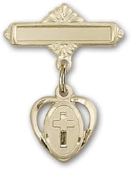 Gold Filled Baby Badge with Cross Charm and Polished Badge Pin