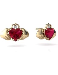 Created Ruby 14kt Yellow Gold Celtic Claddagh Earrings