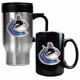 Vancouver Canucks - Stainless Steel Travel Mug & Black Ceramic Mug Set - Primary Logo