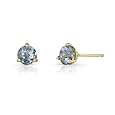 14 Karat Yellow Gold 3 Prong Martini Style 1.00 carats Aquamarine Stud Earrings Free Shipping