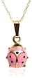14k Yellow Gold Children's Pink Ladybug Pendant, 15"