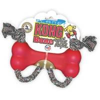 KONG Goodie Bone with Rope Dog Toy, Medium, Red