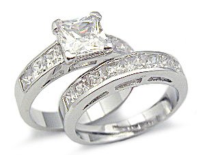 Princess Cut Cubic Zirconia Engagement Ring and Wedding Band