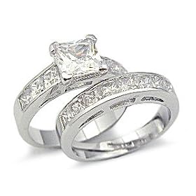 Princess Cut Cubic Zirconia Engagement Ring and Wedding Band by 
