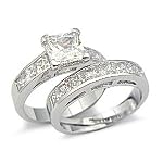Princess Cut Cubic Zirconia Engagement Ring and Wedding Band