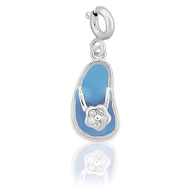 Bling Jewelry Designer Sterling Silver Diamond CZ Dangling Charm Clips - Blue Sandal