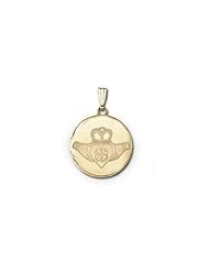 14k Yellow Gold Round Celtic "Claddagh and Clover" Picture Locket - 3/4 Inch x 3/4 Inch and 1 Inch x 1 Inch