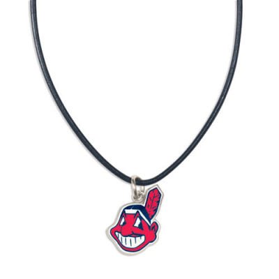CLEVELAND INDIANS OFFICIAL SILVER LOGO LEATHER NECKLACE