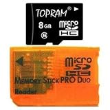 TOPRAM 8GB 8G microSD microSDHC Memory Card Class 6 with Memory Stick Pro Duo Adapter - TRmicroSD_C6_8G8A_O