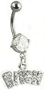 BITCH Belly Ring CZ Stainless Steel Silver Striped