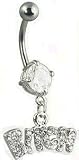 BITCH Belly Ring CZ Stainless Steel Silver Striped